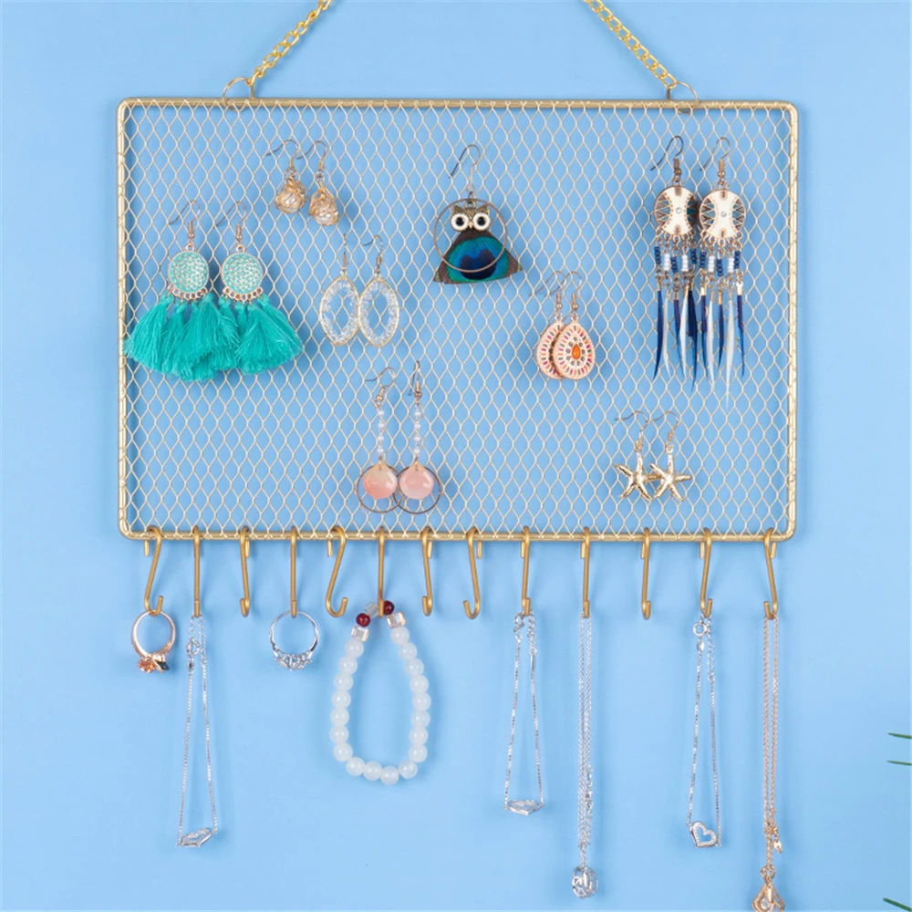 Nordic Metal Grid Rectangle Wall Shelf Earring Organizer Jewelry Holder Ear Stud Display Rack for Bracelet Necklace Ring Decor
Nordic Metal Grid Rectangle Wall Shelf Earring Organizer Jewelry Holder Ear Stud Display Rack for Bracelet Necklace Ring Decor