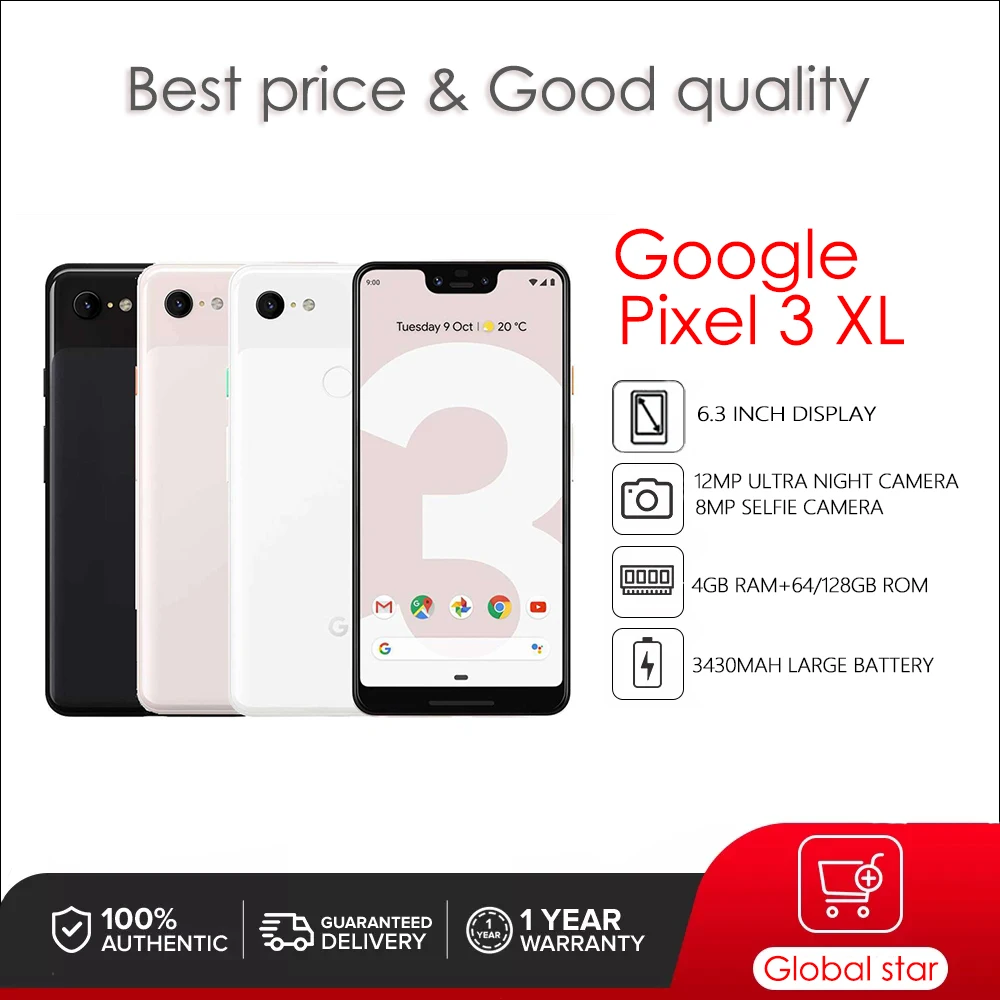 Оригинальный разблокированный смартфон Google Pixel 3 XL, 6,3 дюйма, 4 Гб ОЗУ 64/128 Гб ПЗУ, 3430 мАч, 12 МП, NFC, Восьмиядерный, 4G LTE, сотовый телефон
Оригинальный разблокированный смартфон Google Pixel 3 XL, 6,3 дюйма, 4 Гб ОЗУ 64/128 Гб ПЗУ, 3430 мАч, 12 МП, NFC, Восьмиядерный, 4G LTE, сотовый телефон