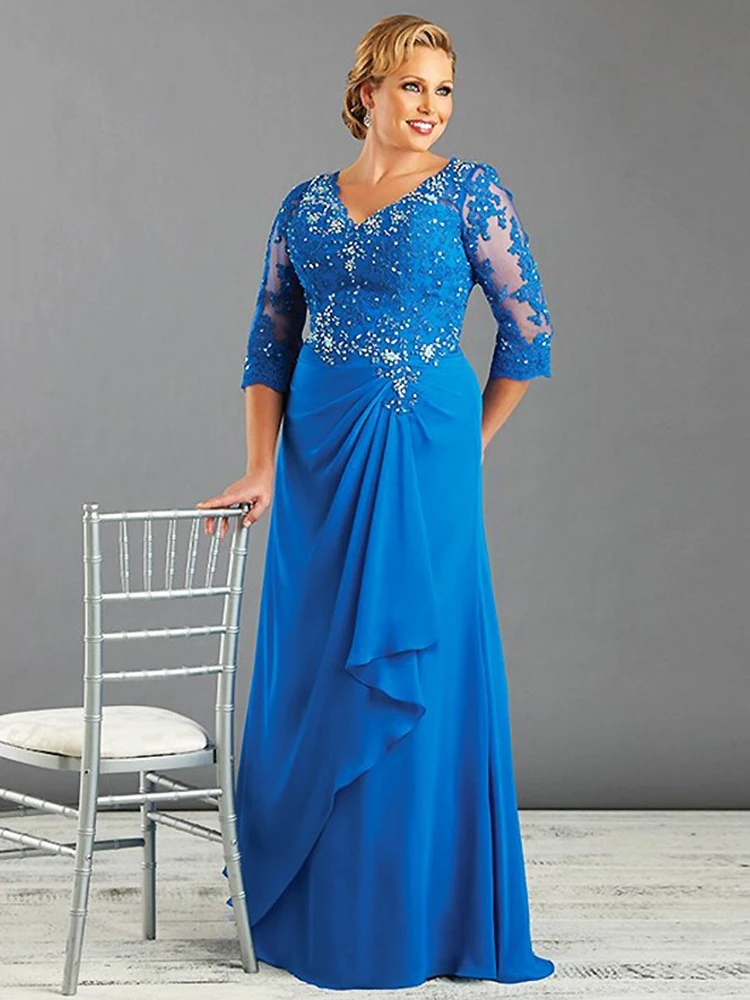 Mother of the Bride Dresses Elegant Beaded Applique Women's Wedding Guest Gown Long V Neck 3/4 Sleeves Evening Dress for Wedding
Mother of the Bride Dresses Elegant Beaded Applique Women's Wedding Guest Gown Long V Neck 3/4 Sleeves Evening Dress for Wedding