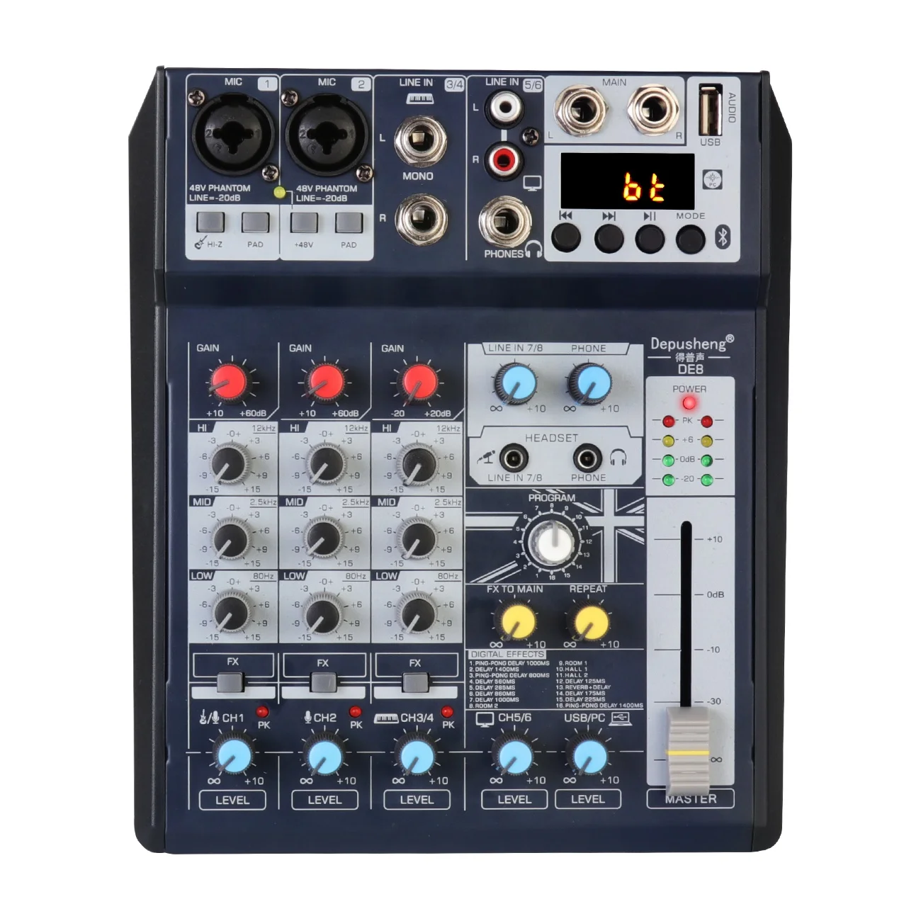 Depusheng DE8 Professional DJ Sound Controller With 16 Bit DSP Soundcard For PC Recording 8 Channel Audio Mixer
Depusheng DE8 Professional DJ Sound Controller With 16 Bit DSP Soundcard For PC Recording 8 Channel Audio Mixer