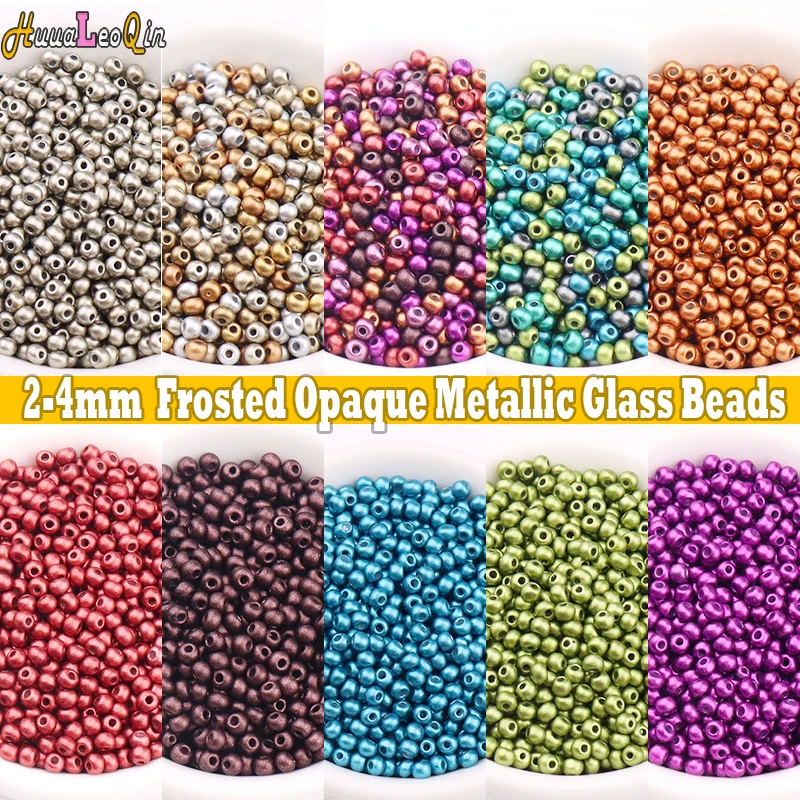 

10g/Lot Multi-sized Frosted Opaque Metallic Glass Beads 2 3 4mm Matte Spacer Seed Beads for Jewelry Making DIY Garments Sewing