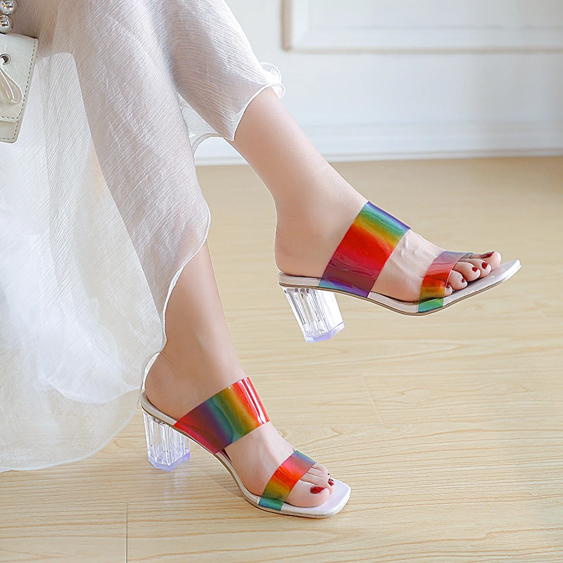 2022 New Summer Iridescence Transparent Heels Slippers Sexy Street Woman Shoes Square Toes Dress Party Shoes Sandals for Women
2022 New Summer Iridescence Transparent Heels Slippers Sexy Street Woman Shoes Square Toes Dress Party Shoes Sandals for Women