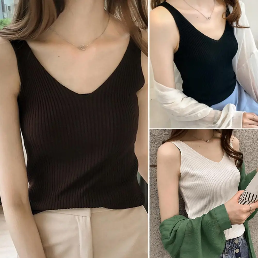 Women Solid Color Ribbed V Neck Sleeveless Slim Fit Basic Top Camisole Knit Vest new Korean all-match slim suit vest vest
Women Solid Color Ribbed V Neck Sleeveless Slim Fit Basic Top Camisole Knit Vest new Korean all-match slim suit vest vest
