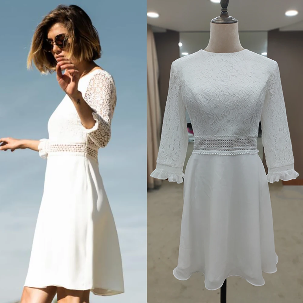 Simple Mini Casual Wedding Dress Short Plain Satin Skirt Above Knee Custom Made A Line Three Quarter Sleeves Lace Bridal Gowns
Simple Mini Casual Wedding Dress Short Plain Satin Skirt Above Knee Custom Made A Line Three Quarter Sleeves Lace Bridal Gowns