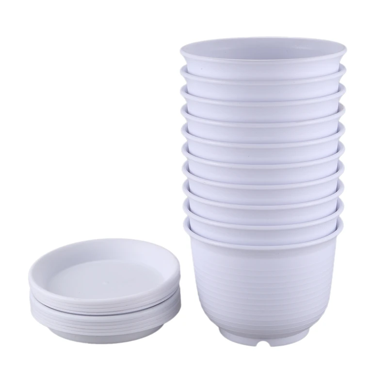 18.4Cm Plastic Planter Pots With Saucer, Seeding Nursery Planter Pot With Drainage Hole For Flowers Herbs Indoor 10Pcs 
18.4Cm Plastic Planter Pots With Saucer, Seeding Nursery Planter Pot With Drainage Hole For Flowers Herbs Indoor 10Pcs