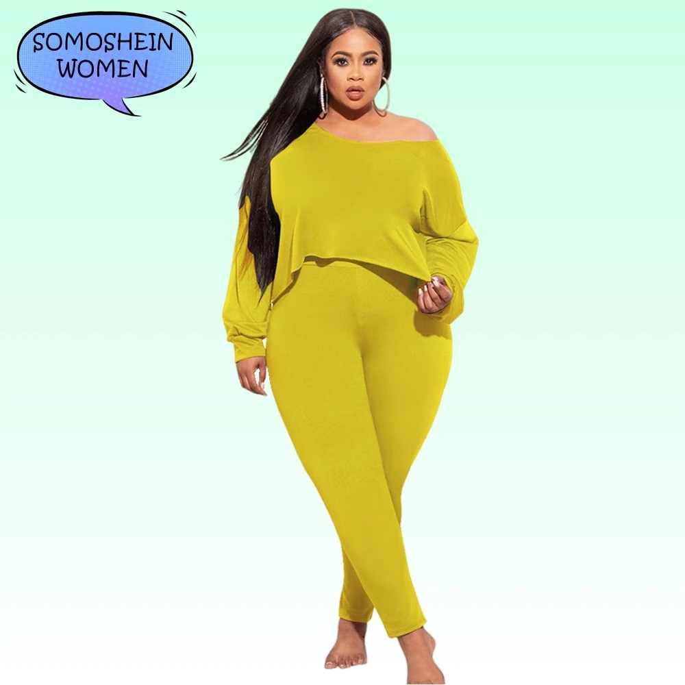 Somoshein Plus Size Women's Clothing Solid Color Homewear Two Piece Sets Spring Casual Outfits Skew Neck Elastic Matching Set
Somoshein Plus Size Women's Clothing Solid Color Homewear Two Piece Sets Spring Casual Outfits Skew Neck Elastic Matching Set