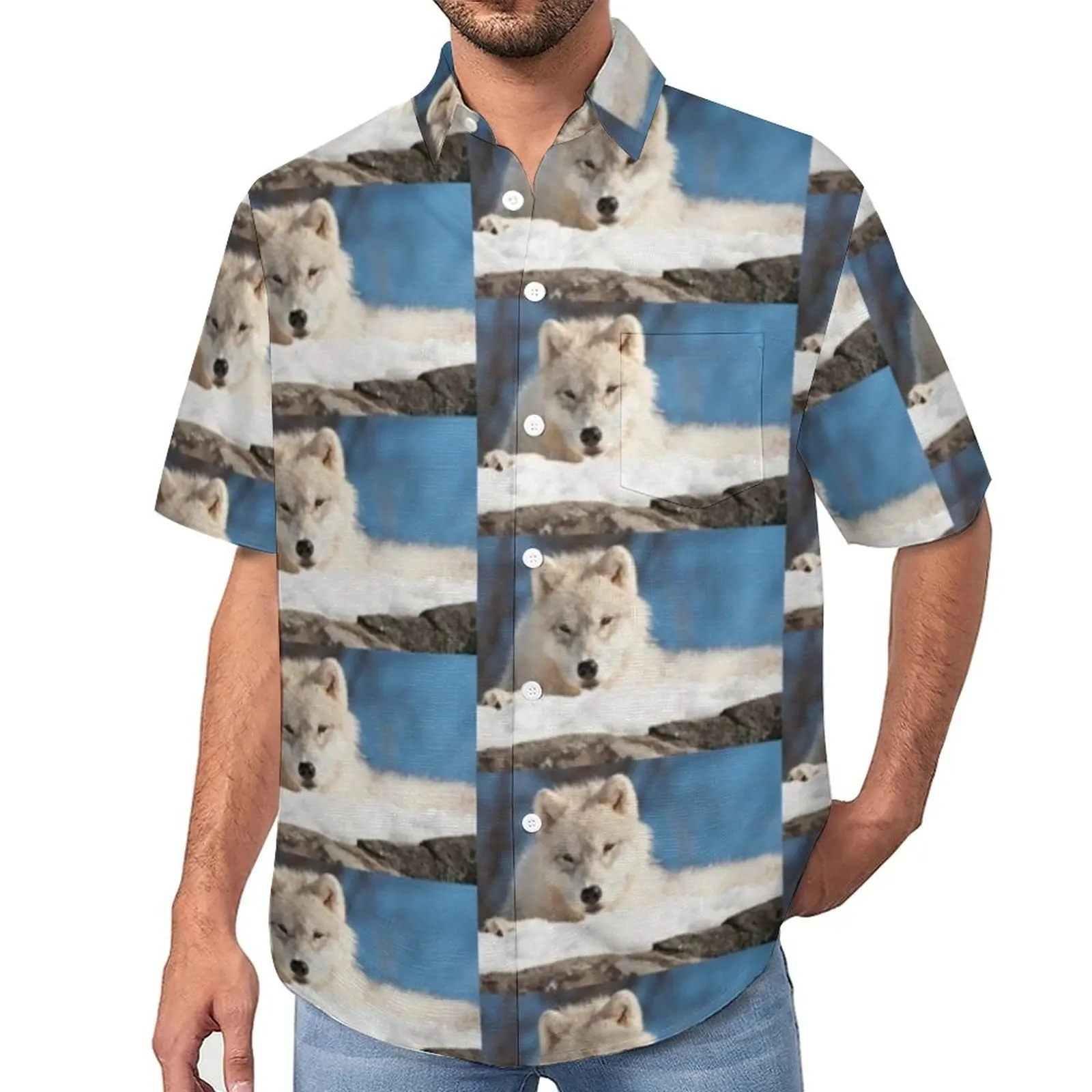 

Arctic Animal Blouses Wolf Pup Print Casual Shirts Hawaii Short-Sleeve Custom Streetwear Oversize Beach Shirt Birthday Present