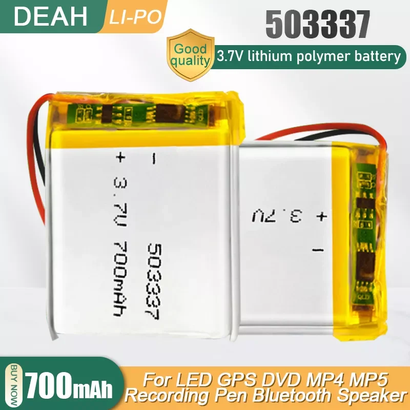503337 3.7V 700mAh Lithium Polymer Lipo Rechargeable Battery For MP3 MP4 GPS LED Light Bluetooth Headset Car Recorder Power Bank
503337 3.7V 700mAh Lithium Polymer Lipo Rechargeable Battery For MP3 MP4 GPS LED Light Bluetooth Headset Car Recorder Power Bank