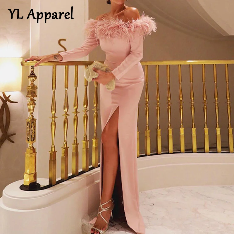 Elegant Spring Summer Faux Fur Collar Slash Neck Long Maxi High Split Dress Pink Y2K Sexy Women's Tunics Evening Party Vestidos
Elegant Spring Summer Faux Fur Collar Slash Neck Long Maxi High Split Dress Pink Y2K Sexy Women's Tunics Evening Party Vestidos
