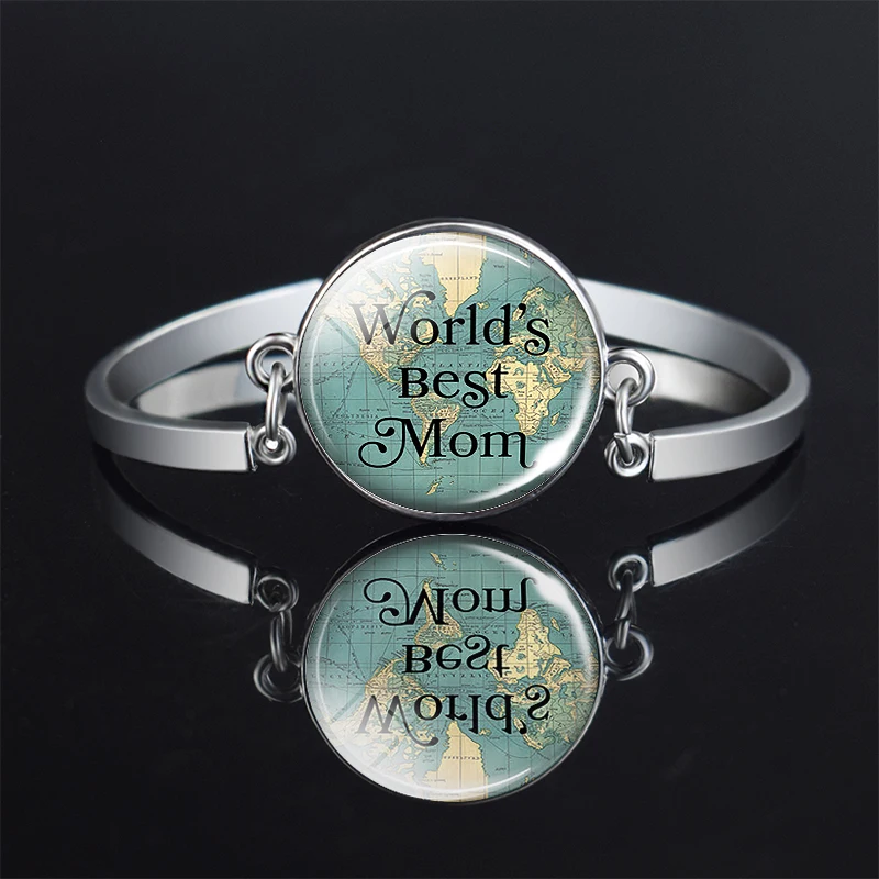 

World's Best Mom Bracelet Love Mom Quote Glass Cabochon Silver Color Bracelet Mother Days Gift