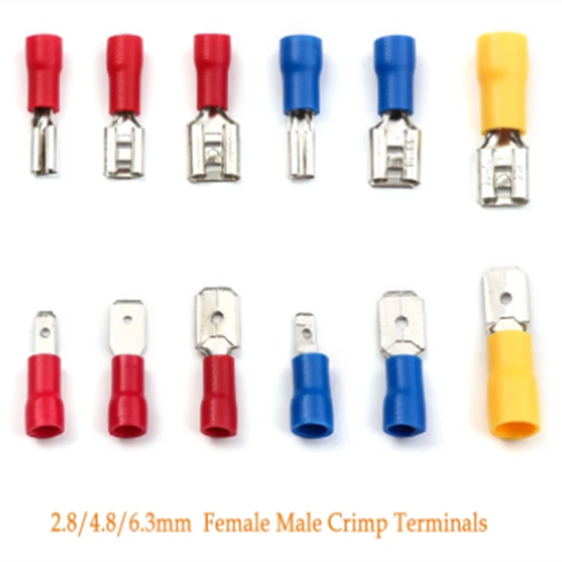 200pcs 2.8mm 4.8mm 6.3mm Male Female Red blue yellow Insulated Spade Wire Connector Electrical Crimp Terminals
200pcs 2.8mm 4.8mm 6.3mm Male Female Red blue yellow Insulated Spade Wire Connector Electrical Crimp Terminals