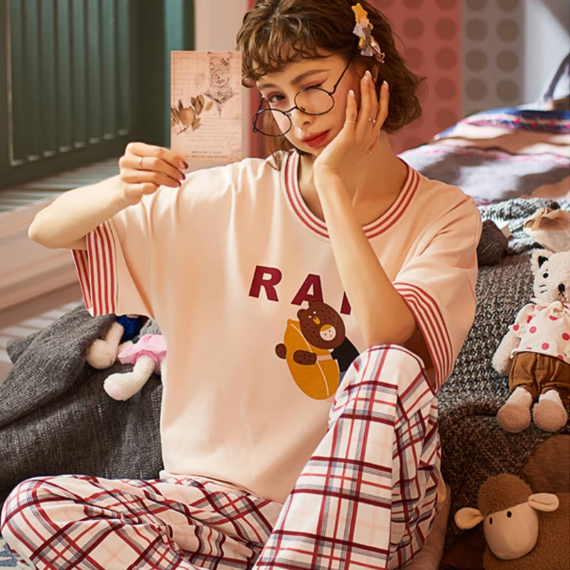 Tulin Fashion Summer Women's Pajamas Sets Short Sleeve Cute Colorful Homewear Cartoon Printed Cotton Sleepwear Female Pyjamas
Tulin Fashion Summer Women's Pajamas Sets Short Sleeve Cute Colorful Homewear Cartoon Printed Cotton Sleepwear Female Pyjamas