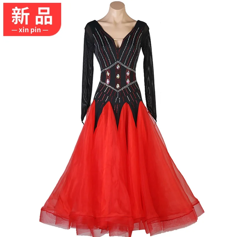 New Diamond Embedding Modern Competition Performance Long Sleeve National Standard Swing Waltz Dance Dress Black Red
New Diamond Embedding Modern Competition Performance Long Sleeve National Standard Swing Waltz Dance Dress Black Red