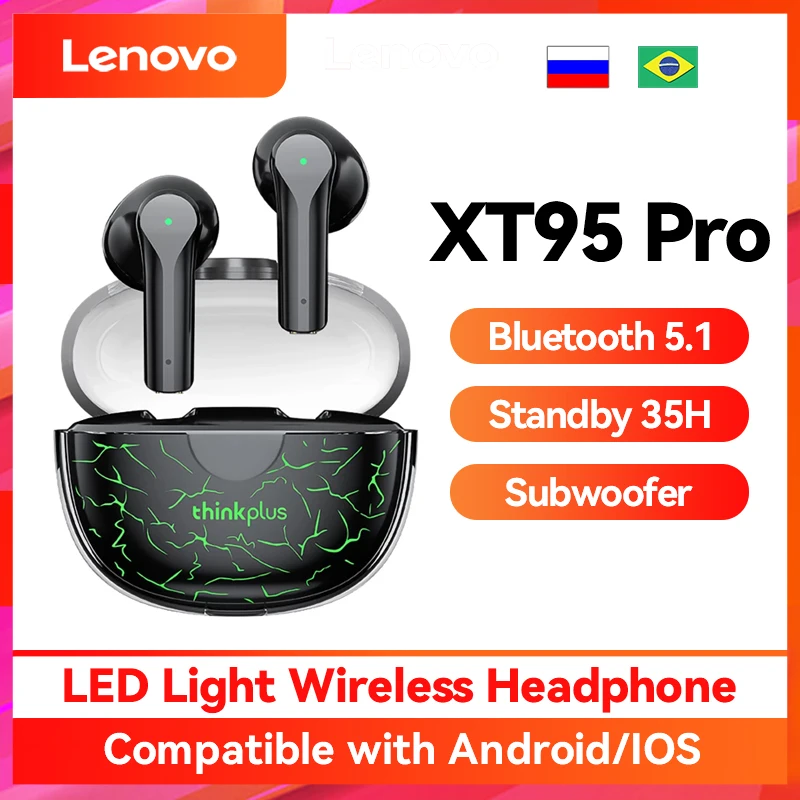 Original Lenovo XT95 Pro Bluetooth Earphone LED Light Wireless Headphone Sport Waterproof TWS Wireless Earbuds with Mic
Original Lenovo XT95 Pro Bluetooth Earphone LED Light Wireless Headphone Sport Waterproof TWS Wireless Earbuds with Mic