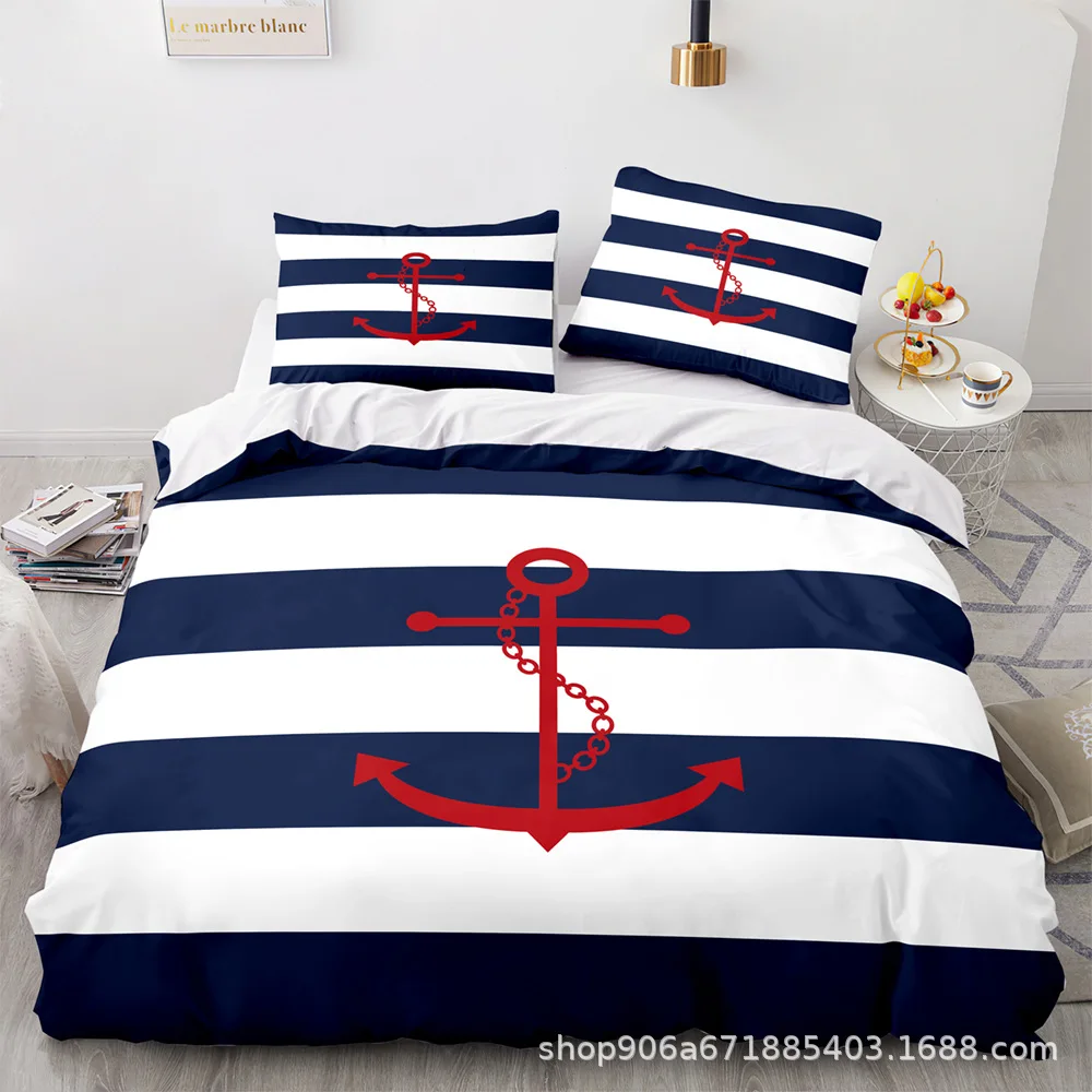 

New Nautical Ocean Anchor Bedding Sets Ocean Spirit Duvet Cover King Queen Single Size Bed Linen with Pillowcase Teens Boys Gift