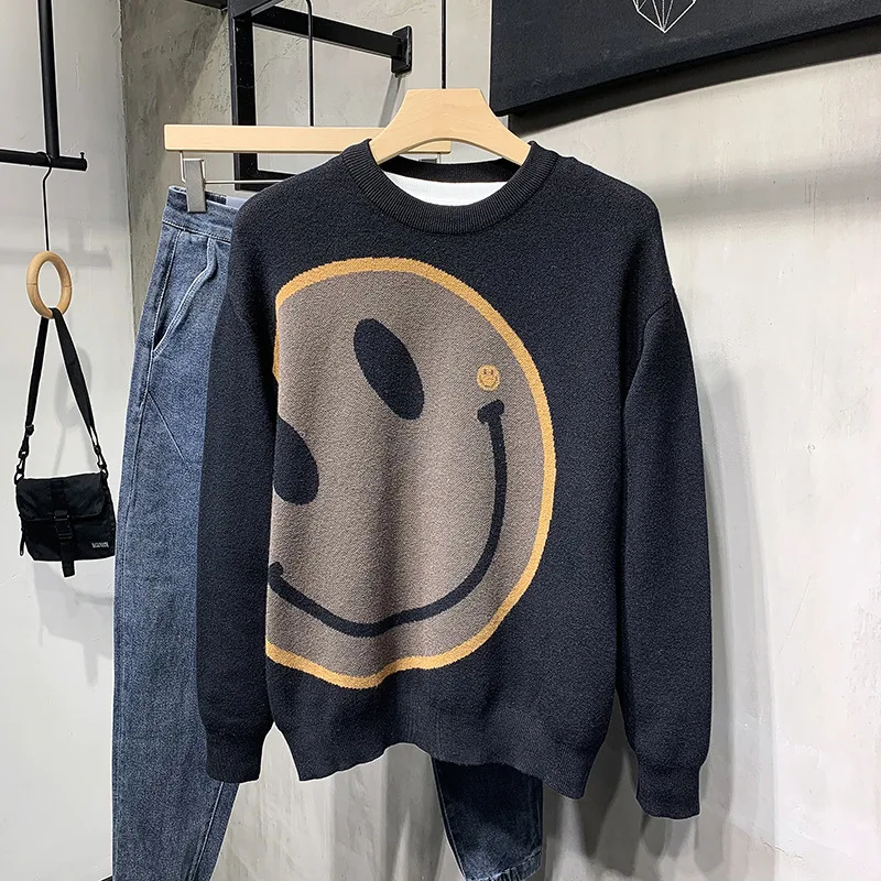 

New 2021 Men Luxury Winter Embroidered Smile Face Cartoon Casual Sweaters pullover Asian Plug Size High quality Drake #A328
