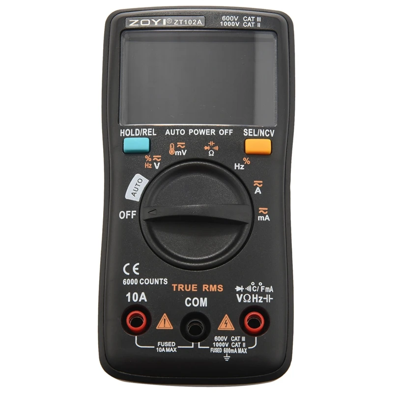ZOYI ZT102A Digital Multimeter 6000 Counts Auto 113D Backlight AC/DC Voltmeter Transistor Tester Frequency Diode Temperature
ZOYI ZT102A Digital Multimeter 6000 Counts Auto 113D Backlight AC/DC Voltmeter Transistor Tester Frequency Diode Temperature