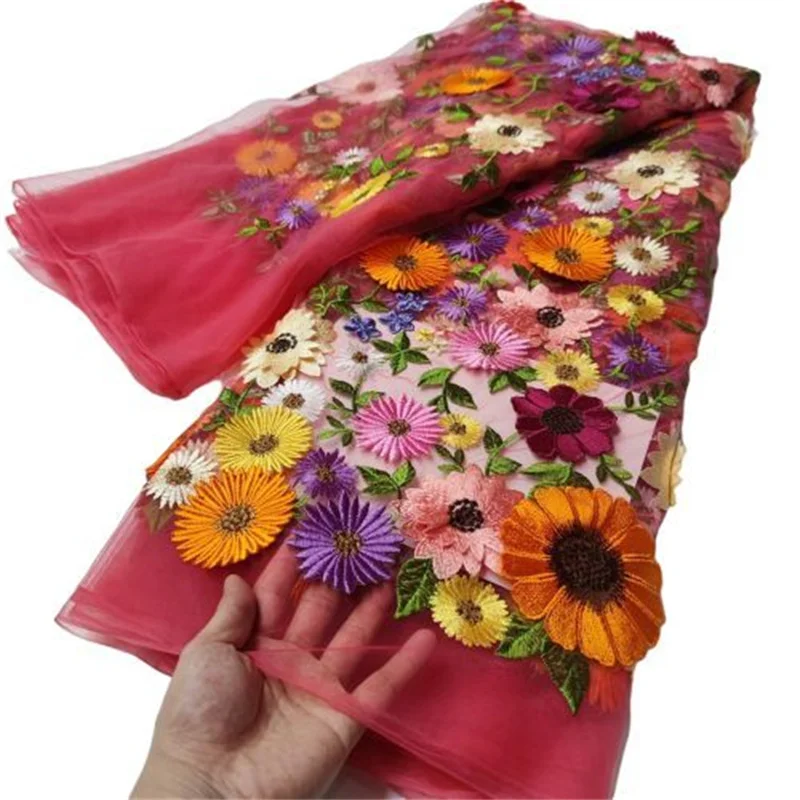African Lace Fabric 5 Yards High Quality 3D Flower Embroidery multicolor Nigerian Wedding Asoebi Sewing Lace Material
African Lace Fabric 5 Yards High Quality 3D Flower Embroidery multicolor Nigerian Wedding Asoebi Sewing Lace Material