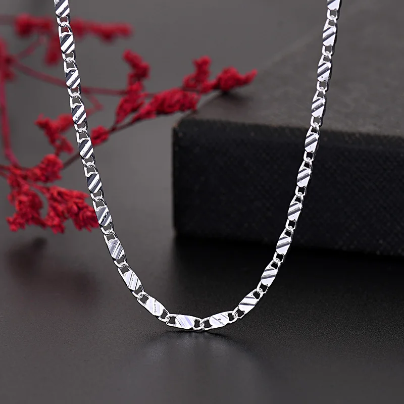 

New 925 Sterling Silver Fine 2MM Flat Clavicle Chains Necklaces for Men Women Wedding Party Jewelry Christmas Gifts 40-75cm