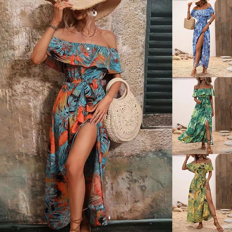 Женское платье с завязкой на талии, летнее платье с открытыми плечами и высоким разрезом, Пляжное платье с оборками, новый дизайн 2023
Женское платье с завязкой на талии, летнее платье с открытыми плечами и высоким разрезом, Пляжное платье с оборками, новый дизайн 2023