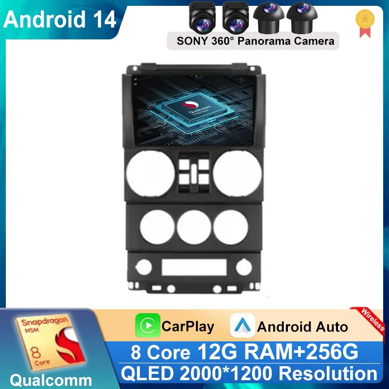 Автомобильный радиоприемник Android 14 для Jeep Wrangler Unlimited 3 JK 2008 - 2010 Стерео GPS Carplay