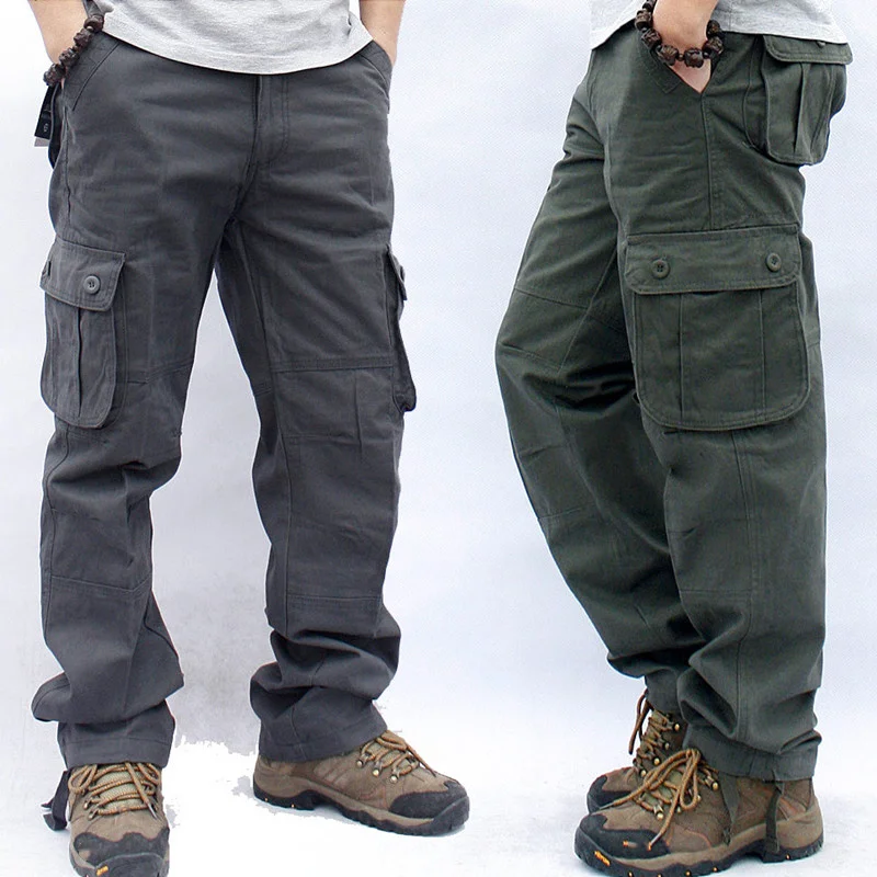 

Брюки-карго мужские рабочие в стиле милитари, свободные прямые тактические брюки, Мешковатые повседневные хлопковые брюки-Слаксы со множеством карманов, 44