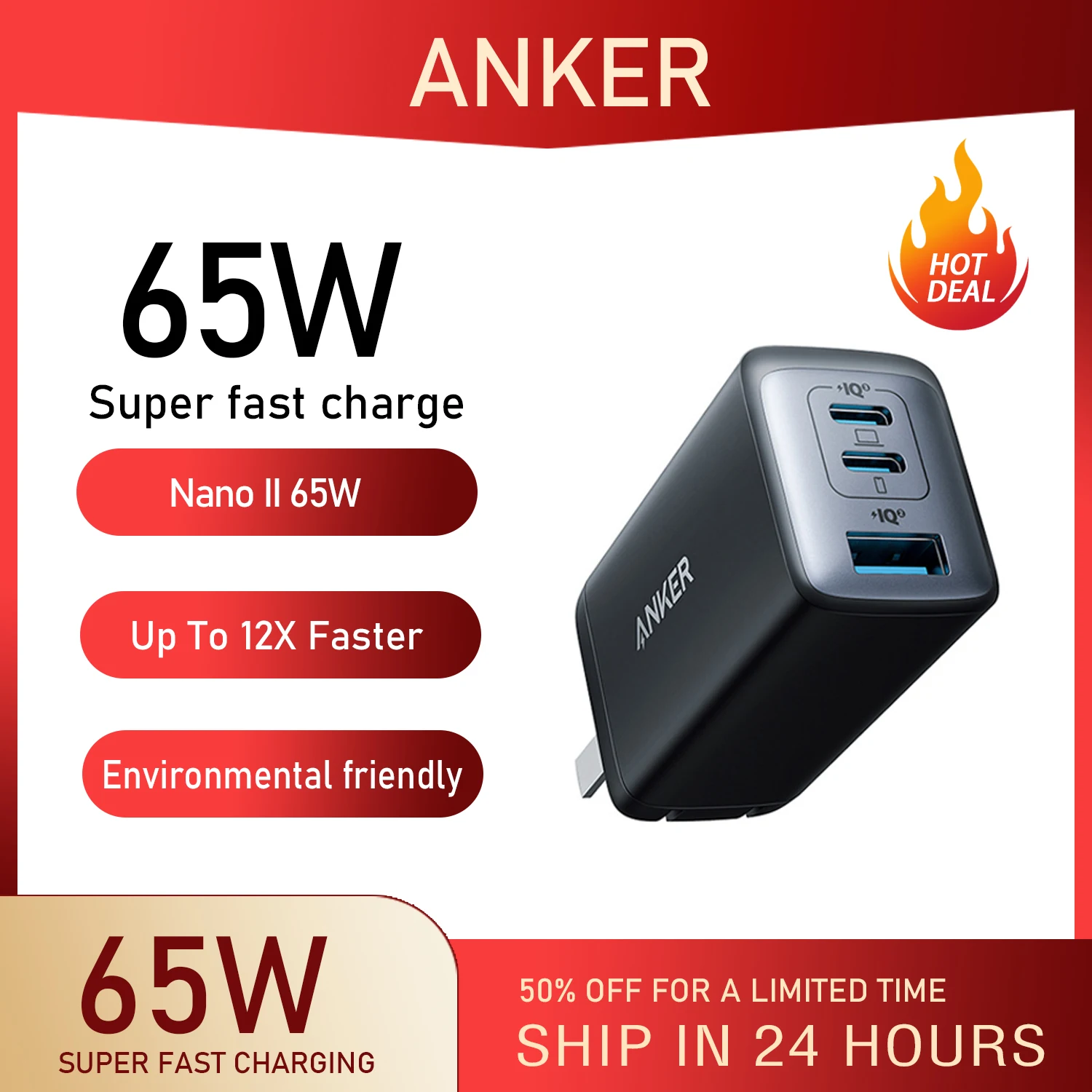 Anker Nano II 65W Three-port Charger 735 USB C GaN Fast Compact Foldable Wall Charge for MacBook Pro/Air iPad Galaxy S20 12 Mini
Anker Nano II 65W Three-port Charger 735 USB C GaN Fast Compact Foldable Wall Charge for MacBook Pro/Air iPad Galaxy S20 12 Mini