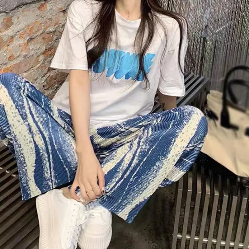 Summer New Tie Dye Loose High Waist Wide Leg Pants Letter Printing Solid All-match Tops Tees Casual Fashion Women Clothing
Summer New Tie Dye Loose High Waist Wide Leg Pants Letter Printing Solid All-match Tops Tees Casual Fashion Women Clothing