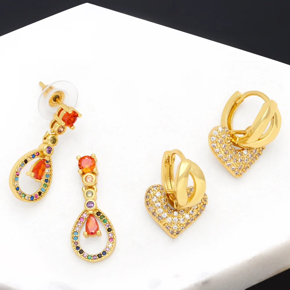 Personality Micro Inset Color Zircon Water Drop Copper Earrings Ins Cold Wind Love Shape Fashion Women's Earrings One Pair
Personality Micro Inset Color Zircon Water Drop Copper Earrings Ins Cold Wind Love Shape Fashion Women's Earrings One Pair