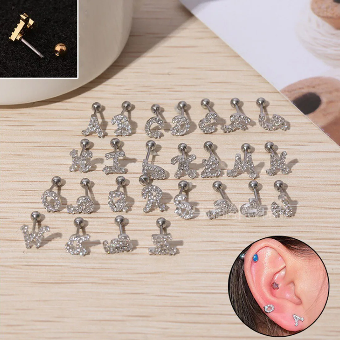 Crystal Letter A-Z Stud Earrings Silver Color Helix Conch Piercing Cartilage Tragus Labret Ear Nail Punk Body Jewelry For Women
Crystal Letter A-Z Stud Earrings Silver Color Helix Conch Piercing Cartilage Tragus Labret Ear Nail Punk Body Jewelry For Women