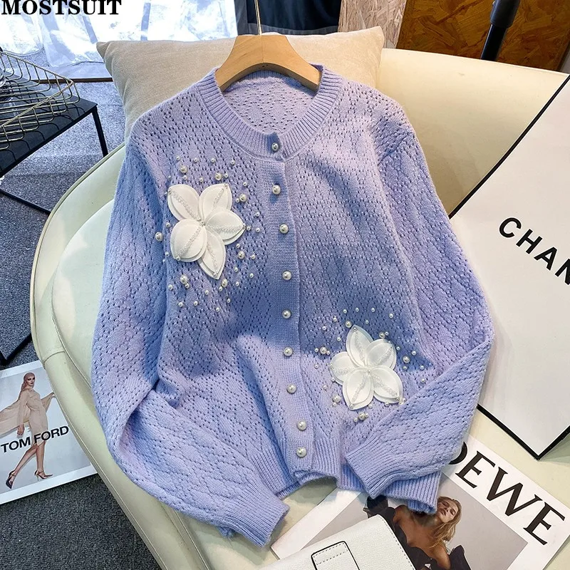 Korean Elegant Beaded Floral Hollow Knit Cardigan Sweater Women Fashion Ladies Chic Stylish Tops Long Sleeve O-neck Loose Jumper
Korean Elegant Beaded Floral Hollow Knit Cardigan Sweater Women Fashion Ladies Chic Stylish Tops Long Sleeve O-neck Loose Jumper