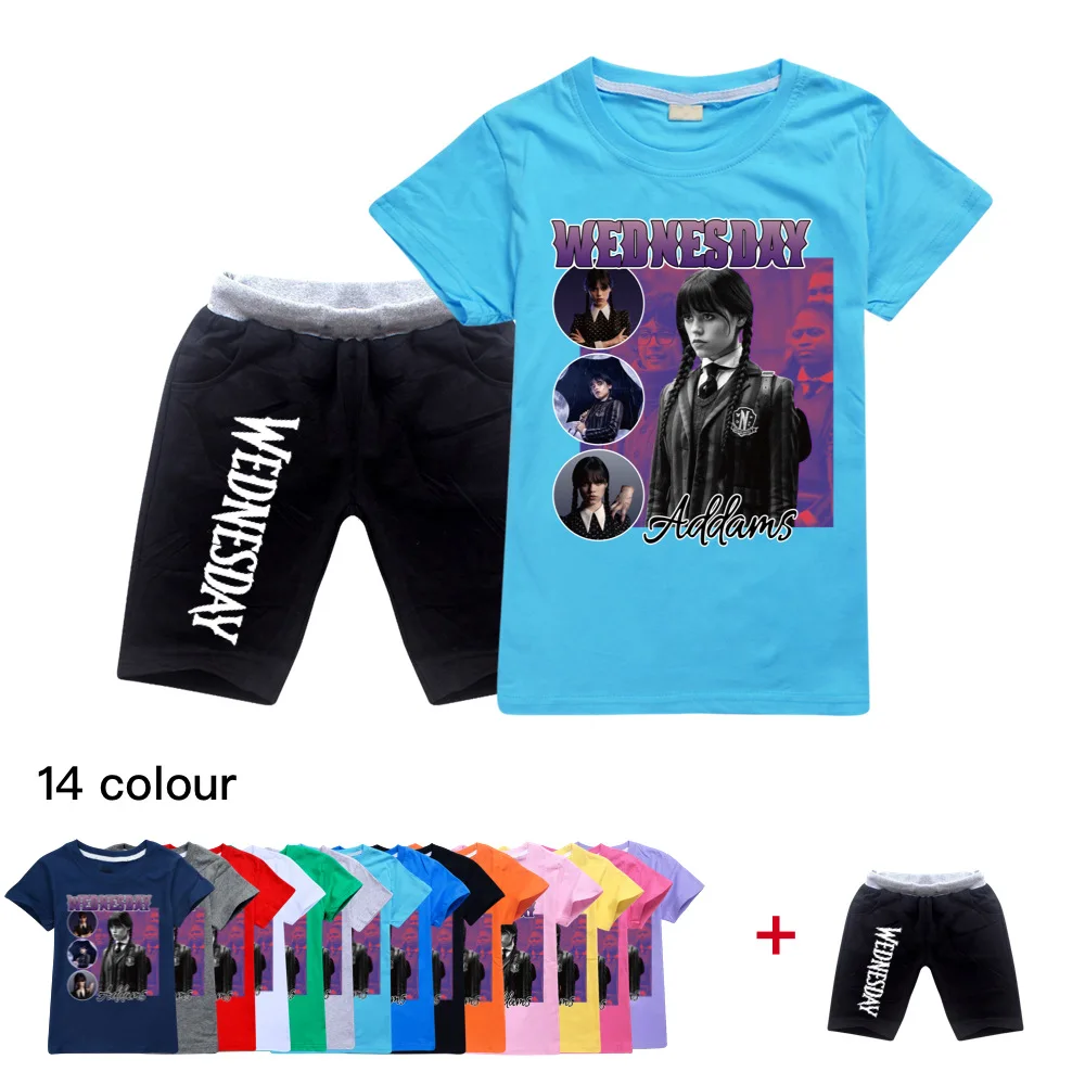 Kids Summer Wednesday Addams Toddler Boy Clothes Cotton Short Sleeve T Shirt+Shorts Cosplay Costume Girls Tops Set
Kids Summer Wednesday Addams Toddler Boy Clothes Cotton Short Sleeve T Shirt+Shorts Cosplay Costume Girls Tops Set