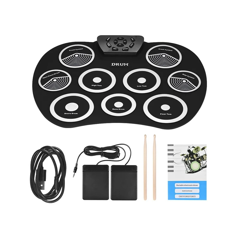 Portable Electronics Drum Set Roll Up Kit 9 Silicone Pads USB Powered With Foot Pedals Drumsticks Cable
Portable Electronics Drum Set Roll Up Kit 9 Silicone Pads USB Powered With Foot Pedals Drumsticks Cable
