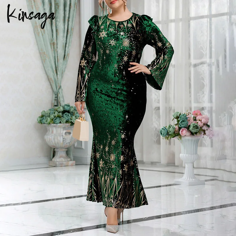 Plus Size Gold Printting Bodycon Maxi Green Prom Dress 4xl Luxury Long Flare Sleeve Mermaid Gowns Evening Birthday Party Dresses
Plus Size Gold Printting Bodycon Maxi Green Prom Dress 4xl Luxury Long Flare Sleeve Mermaid Gowns Evening Birthday Party Dresses