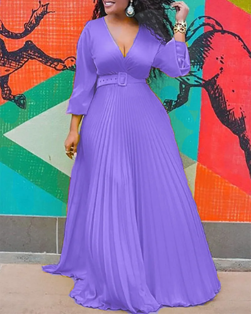 Summer Women Long Sleeve V-neck Maxi Dresses Party Pleated Dress Elegent Chiffon Dress with Belt African Dresses for Women
Summer Women Long Sleeve V-neck Maxi Dresses Party Pleated Dress Elegent Chiffon Dress with Belt African Dresses for Women