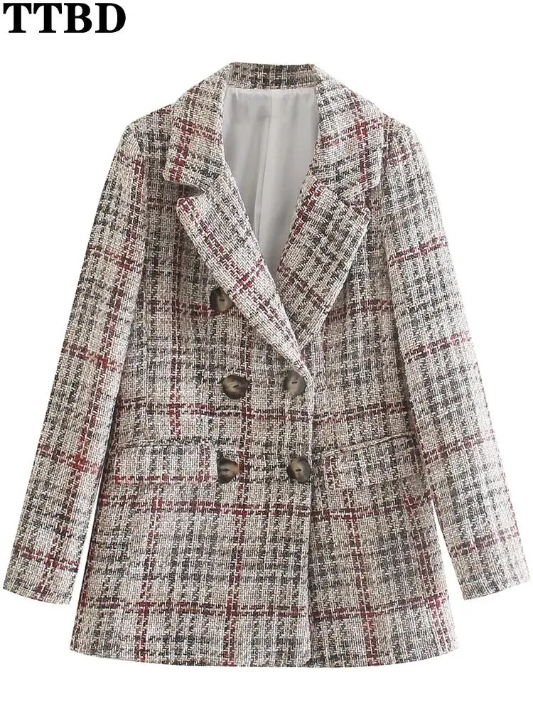TTBD jacket women 2022 fashion double breasted tweed traf blazers coat vintage long sleeve pockets female outerwear chic tops 
TTBD jacket women 2022 fashion double breasted tweed traf blazers coat vintage long sleeve pockets female outerwear chic tops