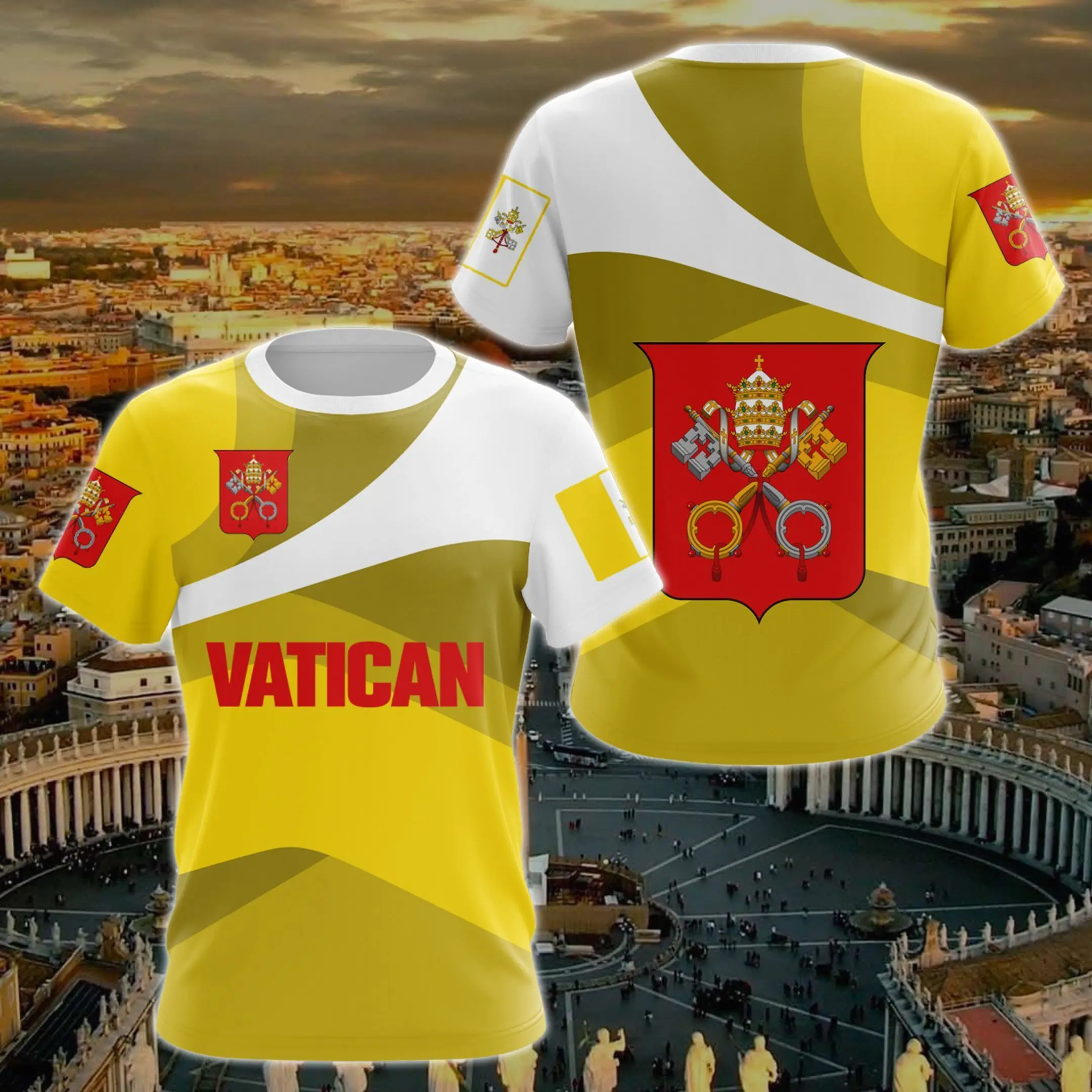 Vatican Flag & Coat of Arms Graphic Tee Summer Casual Pullover Men's Fashion Loose t shirtss Boy Oversized Short Sleeves Top
Vatican Flag & Coat of Arms Graphic Tee Summer Casual Pullover Men's Fashion Loose t shirtss Boy Oversized Short Sleeves Top