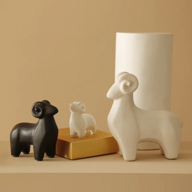 

Ceramic Sheep Statue Craft White Aanimal Miniature Figurines Nordic Modern Goat Model Lambs Sculpture Home Decoration Accessorie
