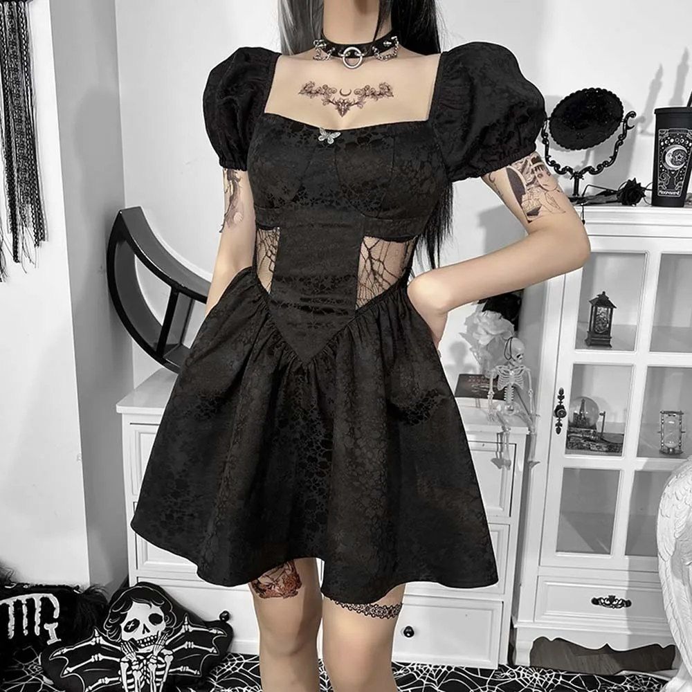 Goth Hollow Out Mini Dress Harajuku Grunge Sexy Lace Patchwork Lolita Women Summer Short Dresses Pleated See-through Mesh Black
Goth Hollow Out Mini Dress Harajuku Grunge Sexy Lace Patchwork Lolita Women Summer Short Dresses Pleated See-through Mesh Black