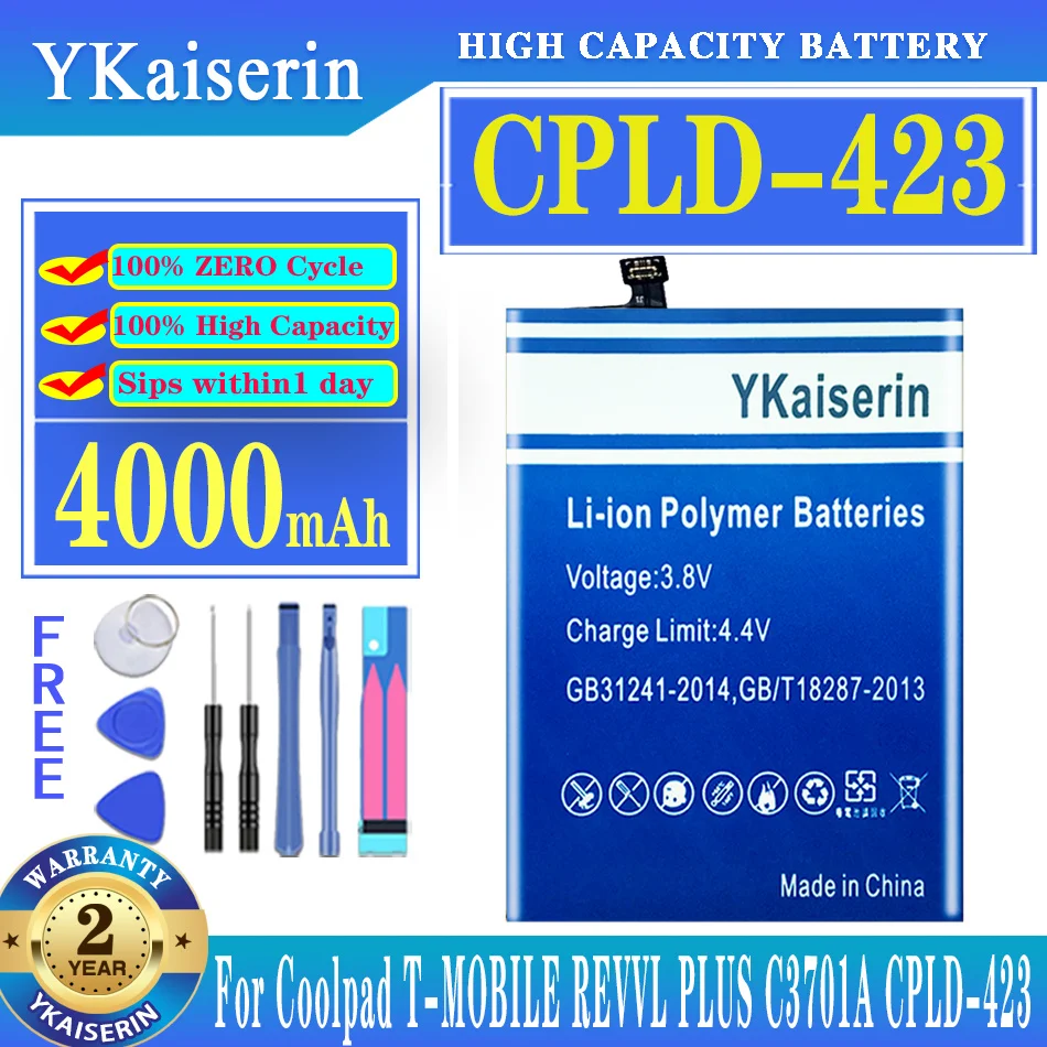 

Сменный аккумулятор ykaisсеребрин 4000 мАч, CPLD423, CPLD 423, для Coolpad CPLD-423 REVVL PLUS C3701A, аккумуляторы для мобильных телефонов