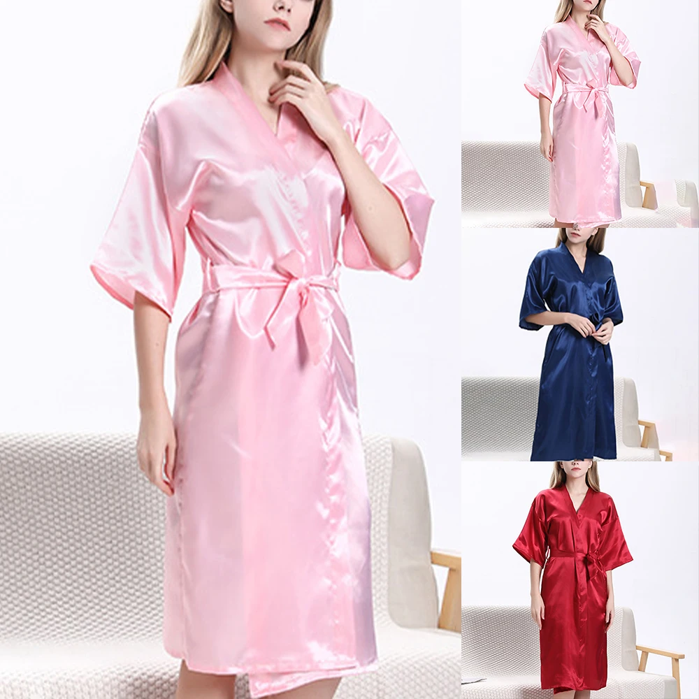 Summer Satin Pajamas Women Long Night Robe Lingerie Sleepwear Silky Bathrobe Home Service Femme Bride Bridesmaid Nightgown
Summer Satin Pajamas Women Long Night Robe Lingerie Sleepwear Silky Bathrobe Home Service Femme Bride Bridesmaid Nightgown