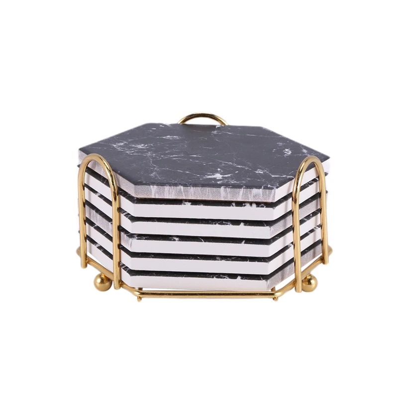 Fashioncoasters For Drinks With Gold Holder,Absorbent Ceramic Coasters With Marble Design,Coaster Set,Table Top Protection
Fashioncoasters For Drinks With Gold Holder,Absorbent Ceramic Coasters With Marble Design,Coaster Set,Table Top Protection