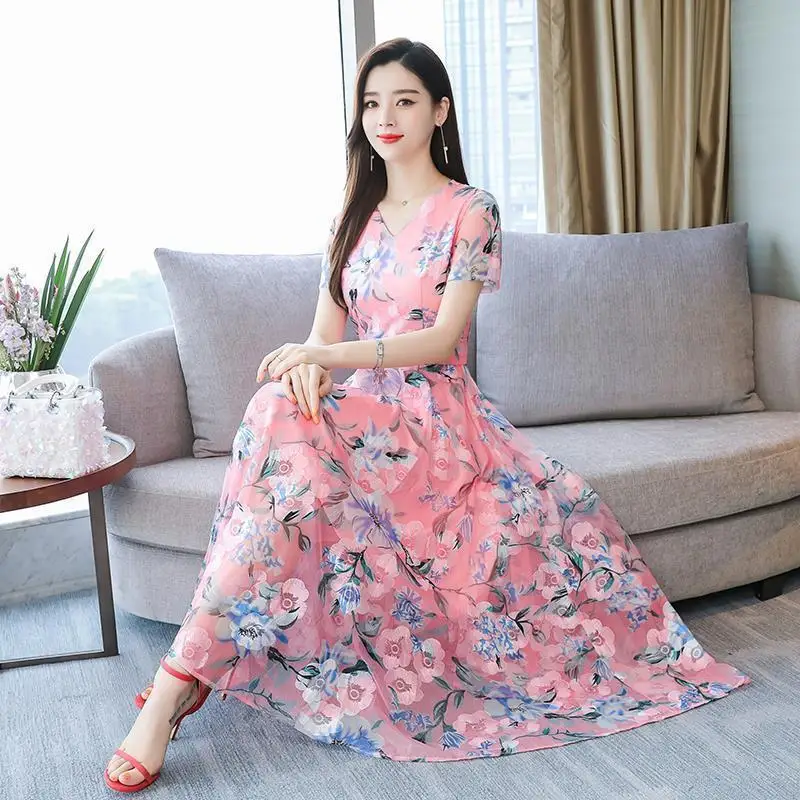 2023 Summer New Women Chiffon V-Neck Short-Sleeved Mid-Calf Dress Woman Fashion Printed Dresses Regulai Fit Clothing Elegant
2023 Summer New Women Chiffon V-Neck Short-Sleeved Mid-Calf Dress Woman Fashion Printed Dresses Regulai Fit Clothing Elegant