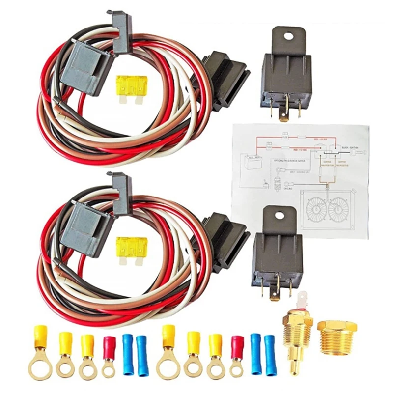 40 AMP Waterproof Relay Kit Dual Electric Fan Relay Kit Fan Thermostat 185 on 175 Off Temperature Sensor Switch
40 AMP Waterproof Relay Kit Dual Electric Fan Relay Kit Fan Thermostat 185 on 175 Off Temperature Sensor Switch