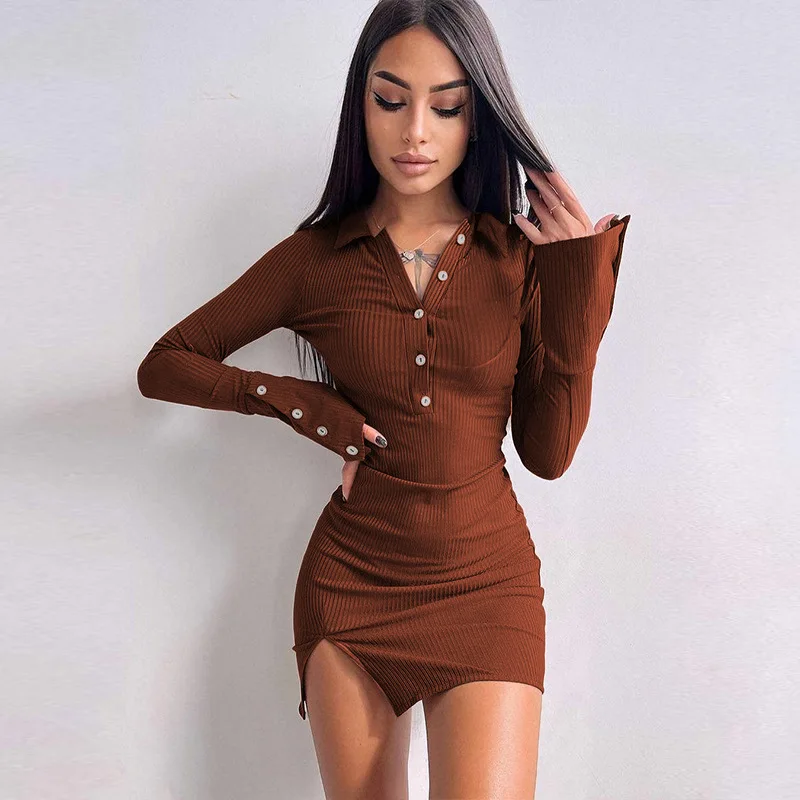 Elegant Knit Rib Mini Dress for Women Sexy Button V Neck Long Sleeve Slit Bodycon Club Party Dress Casual Streetwear Dresses
Elegant Knit Rib Mini Dress for Women Sexy Button V Neck Long Sleeve Slit Bodycon Club Party Dress Casual Streetwear Dresses