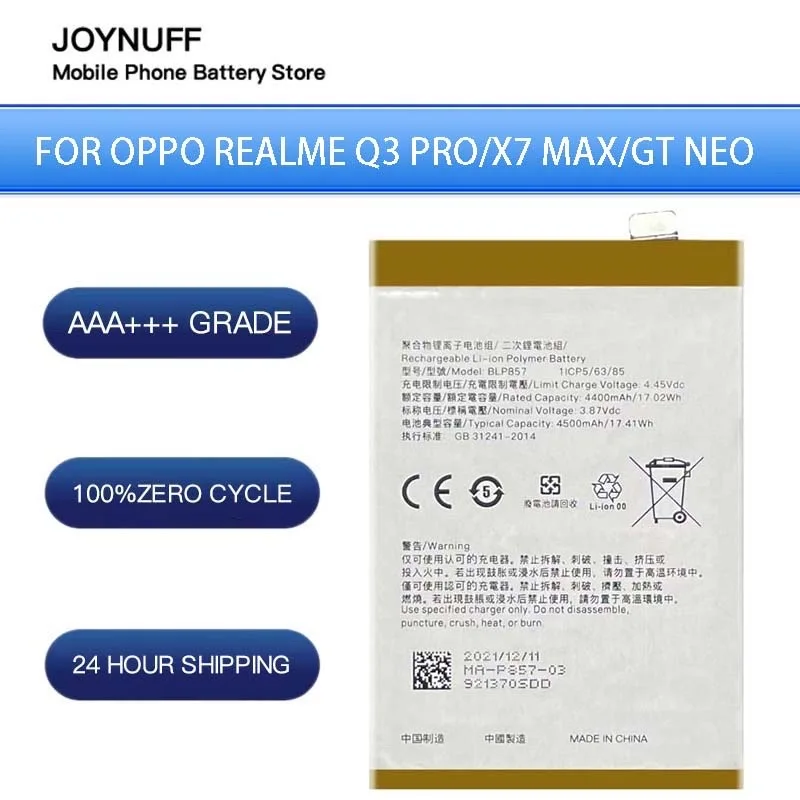 

New Battery High Quality 0 Cycles Compatible BLP857 For OPPO Realme Q3 Pro/X7 MAX/REALME GT NEO Replacement Sufficient Batteries