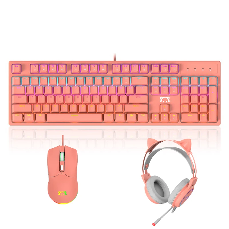 Girl's Gift Gaming Combos Keyboard Earphone Mouse Full Key No Punch Mechanical Gaming Keyboard with Green Axis for Notebook PC
Girl's Gift Gaming Combos Keyboard Earphone Mouse Full Key No Punch Mechanical Gaming Keyboard with Green Axis for Notebook PC