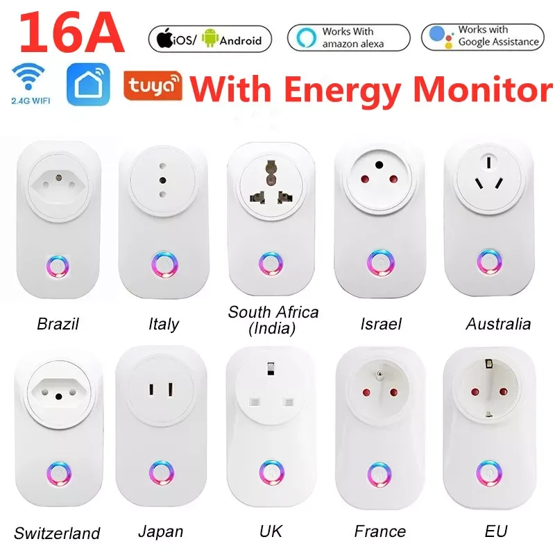 16A Tuya WiFi Smart Plug EU Brazil Power Energy Monitor Socket Timming Voice Control Outlet for Alexa Yandex Alice Google Home
16A Tuya WiFi Smart Plug EU Brazil Power Energy Monitor Socket Timming Voice Control Outlet for Alexa Yandex Alice Google Home