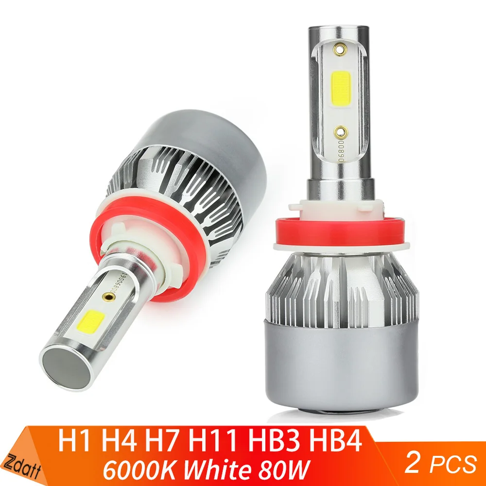 

2x C6 Auto Lamps H7 LED H11 H4 Hi/Lo H1 H8 HB3 HB4 9005 9006 Car Headlight Bulbs 80W 6000K White Super Bright 12V LED Turbo