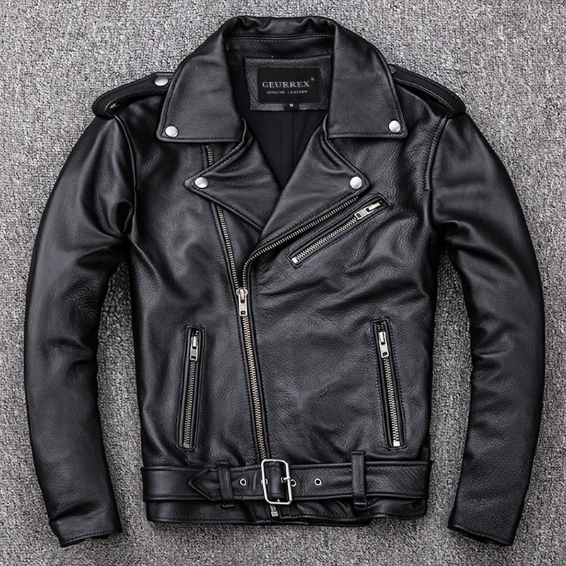 Spring Classical Motorcycle oblique zipper Jackets Men Leather Jacket Natural Calf Skin Thick Slim Cowhide Moto Jacket man
Spring Classical Motorcycle oblique zipper Jackets Men Leather Jacket Natural Calf Skin Thick Slim Cowhide Moto Jacket man